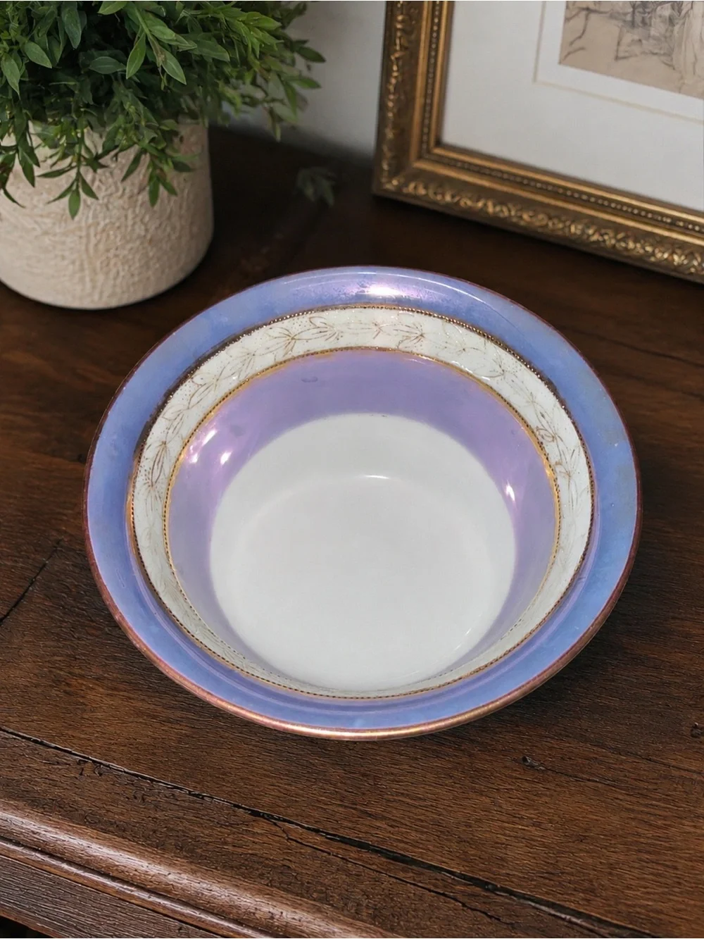 Vintage Noritake M Wreath Hand Painted Purple Luster Footed Bowl Japan